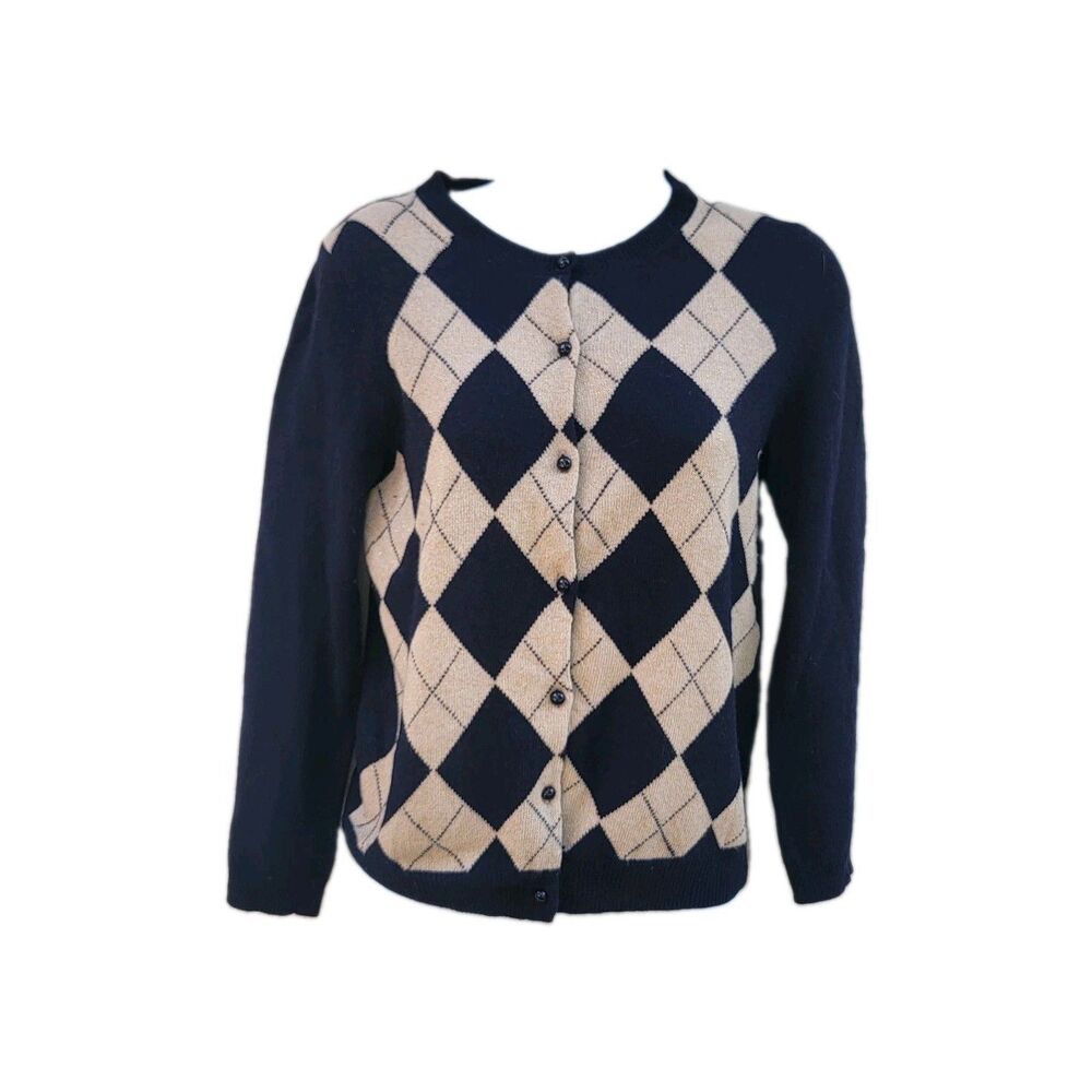 Wmns J.Crew wool/cashmere blend argyle button front cardigan Sz S